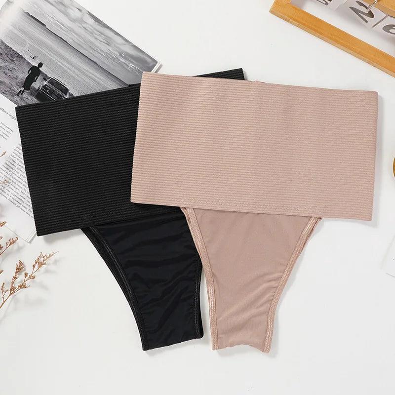 Women High Waist Shaper Thongs Tummy Control Underwear Elastic G-string Intimates Panties Female Lingerie Flat Belly Shapewear - Alfirema Store